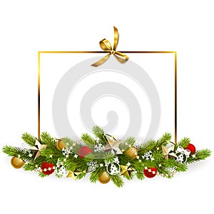 Vector Christmas Fir Decoration with Golden Bow