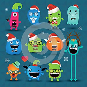 Vector Christmas Freaky Hipster Monsters Set