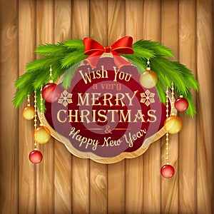 Vector Christmas garland, frame, balls background