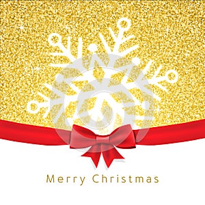 Vector christmas greeting card. Snowflake on gold glitter.