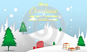 Vector of christmas greeting illustration of christmas atmosphere design with blue and new year background 2022, for Christmas gre