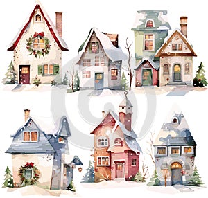 vector christmas house covered snow . building in holiday ornament. happy new year decoration vector illustration on