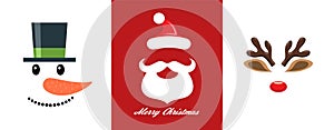 Vector christmas icon set of snowman, santa claus and reindeer