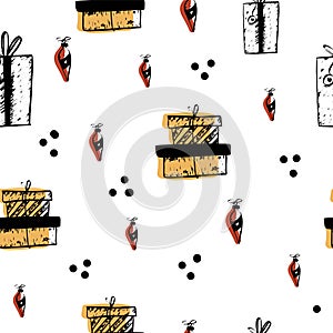 Vector christmas minimal pattern. Winter essentials repeat for wrapping paper, christmas decor,cute decoration duudle elements