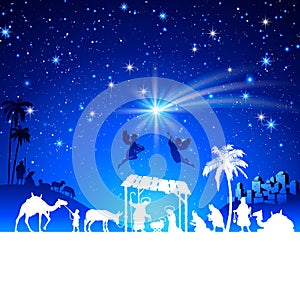 Vector Christmas Nativity Scene with kings adoration group