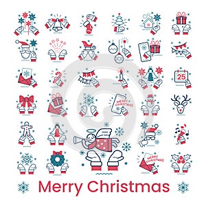 Vector Christmas and new year icon set. A collection of various scenes and situations on the theme of the New Year holidays.