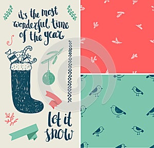 Vector Christmas, New Year set. Hand drawn winter
