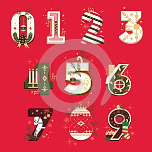 Vector Christmas Numbers , vector illustration set