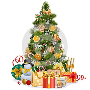 Vector Christmas Pine Tree with Sweet Decorations
