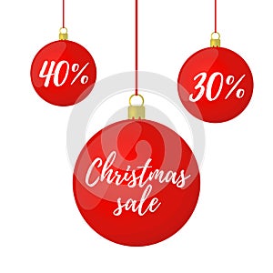 Vector Christmas red balls with sale for ad poster, banner