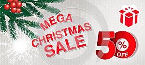 Vector christmas sale banner. Illustration for use website, brochure, flyer, poster and banner. Business background with 50 off,