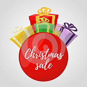 Vector Christmas sale, red ball for ad poster, banner