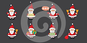 Vector christmas Santa Claus big set with santa holding gifts, secret santa , red hat , christmas tree, presents, sale