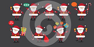 Vector christmas Santa Claus big set with santa holding gifts, secret santa , red hat , christmas tree, presents, sale