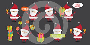 Vector christmas Santa Claus big set with santa holding gifts, secret santa , red hat , christmas tree, presents, sale