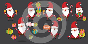 Vector christmas Santa Claus big set with santa holding gifts, secret santa , red hat , christmas tree, presents, sale