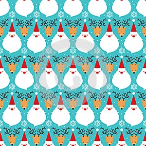 Vector Christmas santa claus and deer seamless pattern