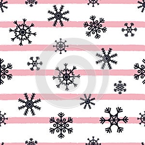 Vector Christmas seamless pattern with abstract black snowflakes