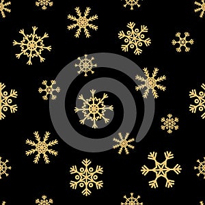 Vector Christmas seamless pattern with abstract golden snowflakes