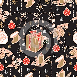 Vector Christmas seamless pattern. hand drawn background.