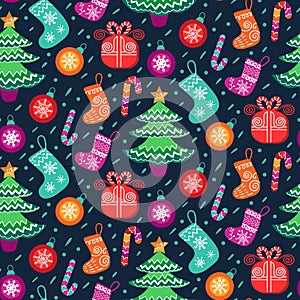 Vector Christmas seamless pattern. Happy Holidays illustration. Colorful New Year background. Nativity elements.