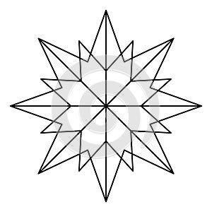 Vector Christmas Snowflake origami star of bethlehem isolated on white background. Geometric line snow icon. Xmas Design