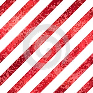 Vector Christmas Striped Red Gold Seamless Pattern. Shiny festive shimmer foil repeat texture with white diagonal lines. Abstract