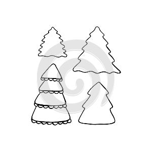 Vector christmas tree. Doodle hand drawn sign. Greeting, invitation card. Childish illustration for print, web