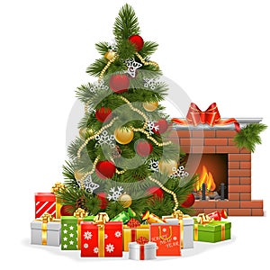 Vector Christmas Tree with Fireplace