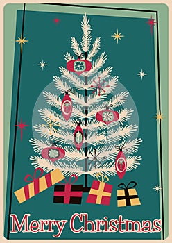 Vector Christmas Tree Greeting Postcard