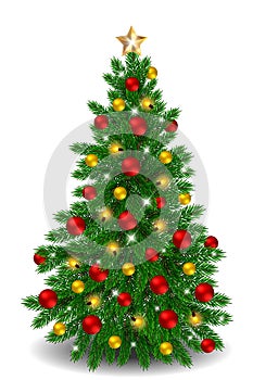 Vector Christmas tree with red and gold ornaments