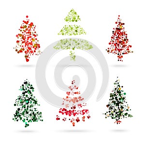 Vector Christmas tree set of colorful dots and circles