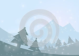 Vector : Christmas trees with snowflake on ice background