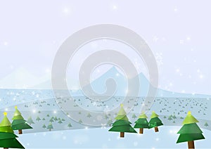 Vector : Christmas trees with snowflake on ice background