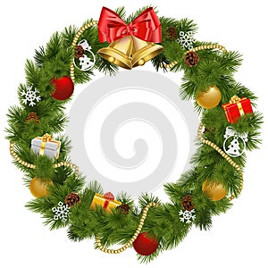 Vector Christmas Wreath with Golden Bells