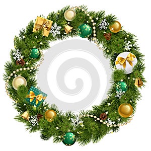Vector Christmas Wreath with Green Baubles