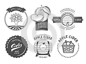 Vector cider labels and logos. Set of vintage badges for apple cider drink.