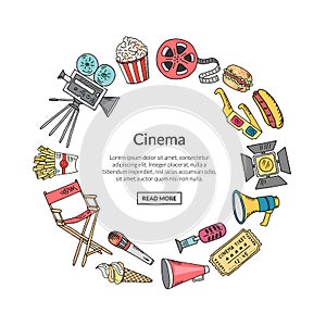 Vector cinema doodle icons in circle form illustration