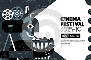 Vector cinema festival poster, flyer background. Sale tickets banner background. Movie time and entertainment concept.