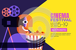 Vector cinema festival poster, flyer background. Sale tickets banner background. Movie time and entertainment concept.
