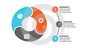 Vector circle arrows infographic, cycle diagram, geometric graph, presentation chart. Business concept with 3 options