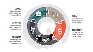 Vector circle arrows infographic, cycle diagram, geometric graph, presentation chart. Business concept with 5, options