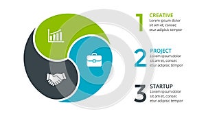 Vector circle arrows infographic, cycle diagram, graph, presentation chart. Business concept with 3 options, parts