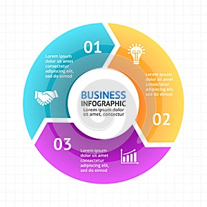 Vector circle arrows infographic, diagram, graph, presentation, chart. Business cycle concept with 3 options, parts