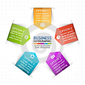 Vector circle arrows infographic, diagram, graph, presentation, chart. Business cycle concept with 5 options, parts