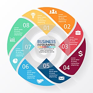 Vector circle arrows X infographic, diagram, graph, presentation, chart. Business cycle concept with 8 options, parts