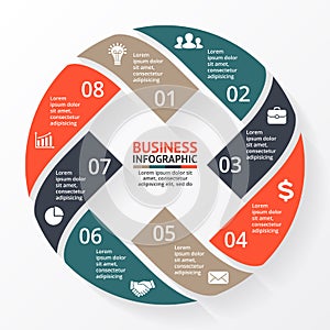 Vector circle arrows X infographic, diagram, graph, presentation, chart. Business cycle concept with 8 options, parts