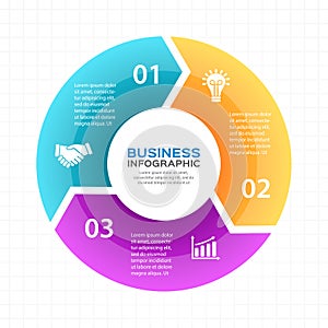 Vector circle arrows infographic, diagram, graph, presentation, chart. Business cycle concept with 3 options, parts photo