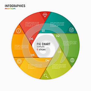 Vector circle chart infographic template. 6 options, steps, part