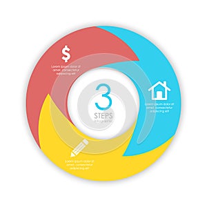 Vector circle chart infographic template with arrow for cycle diagram, graph, web design. Business concept with 3 steps